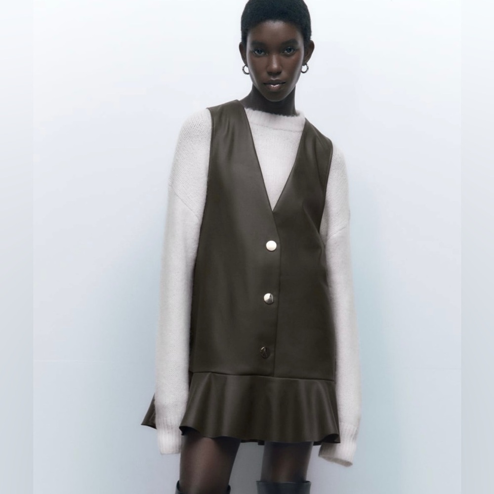 Ruffled Faux Leather Pinafore Dress- Zara
